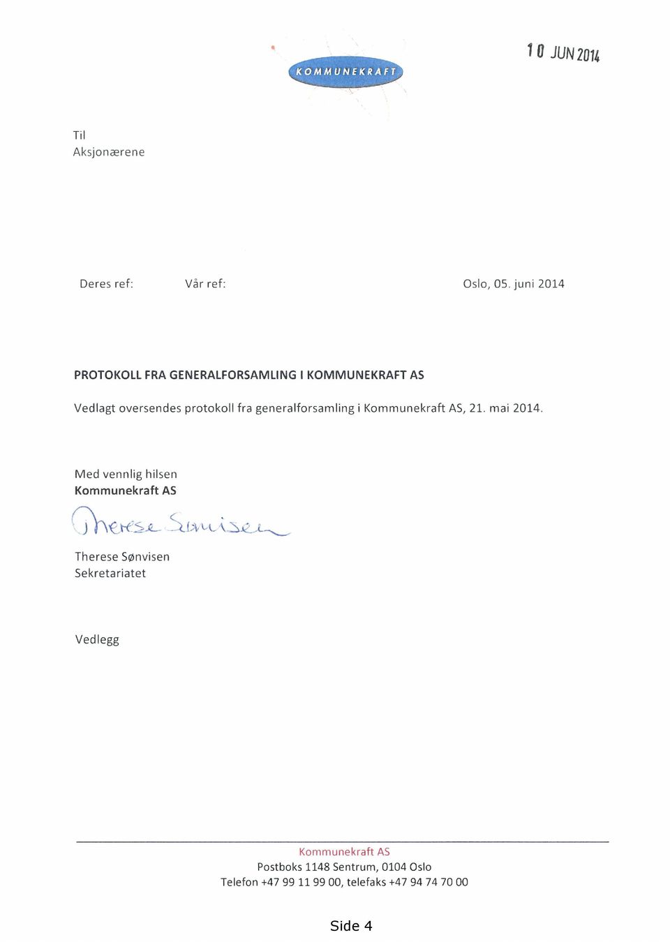 generalforsamling i Kommunekraft AS, 21. mai 2014.
