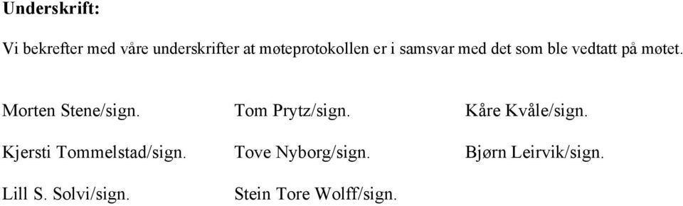 Tom Prytz/sign. Kåre Kvåle/sign. Kjersti Tommelstad/sign.