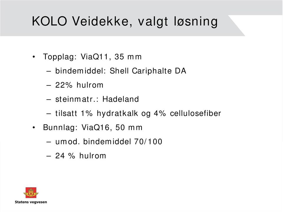 : Hadeland tilsatt 1% hydratkalk og 4% cellulosefiber