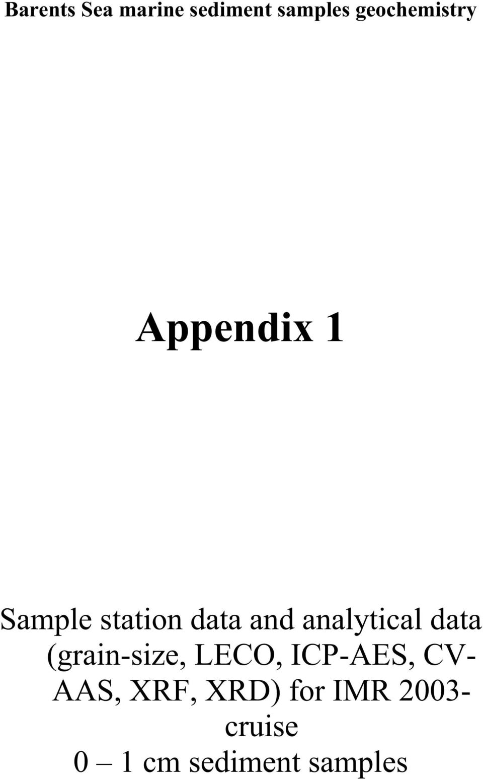 analytical data (grain-size, LECO, ICP-AES, CV-