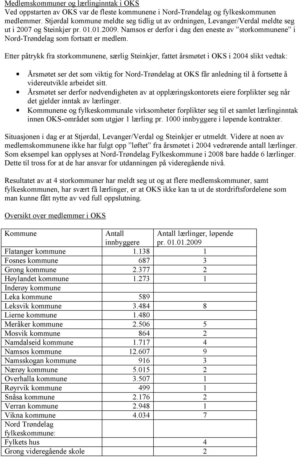 Namsos er derfor i dag den eneste av storkommunene i Nord-Trøndelag som fortsatt er medlem.