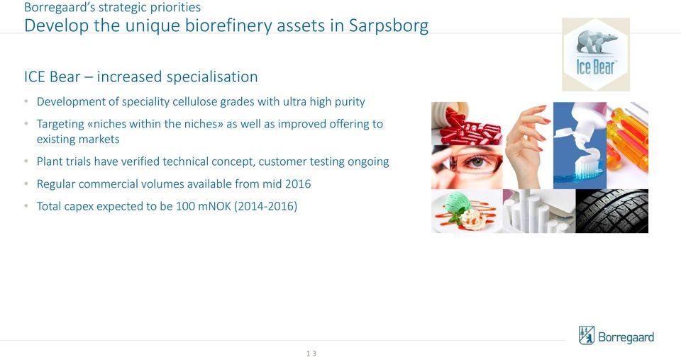 niches» as well as improved offering to existing markets Plant trials have verified technical concept,