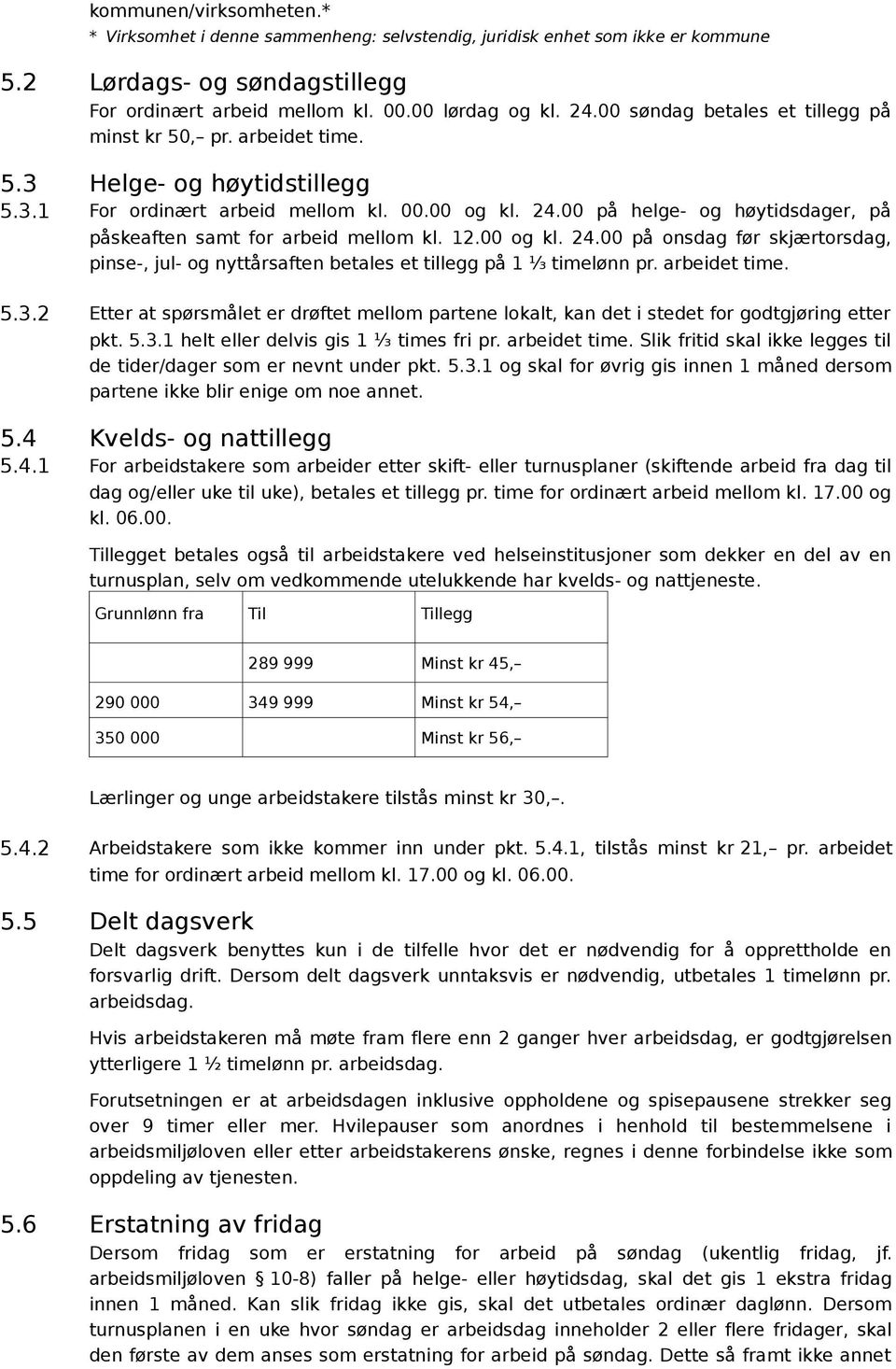 00 på helge- og høytidsdager, på påskeaften samt for arbeid mellom kl. 12.00 og kl. 24.00 på onsdag før skjærtorsdag, pinse-, jul- og nyttårsaften betales et tillegg på 1 ⅓ timelønn pr. arbeidet time.