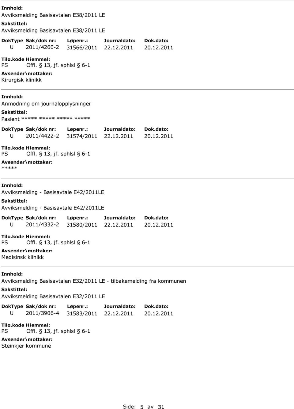 E42/2011LE Avviksmelding - Basisavtale E42/2011LE 2011/4332-2 31580/2011 Medisinsk klinikk Avviksmelding Basisavtalen