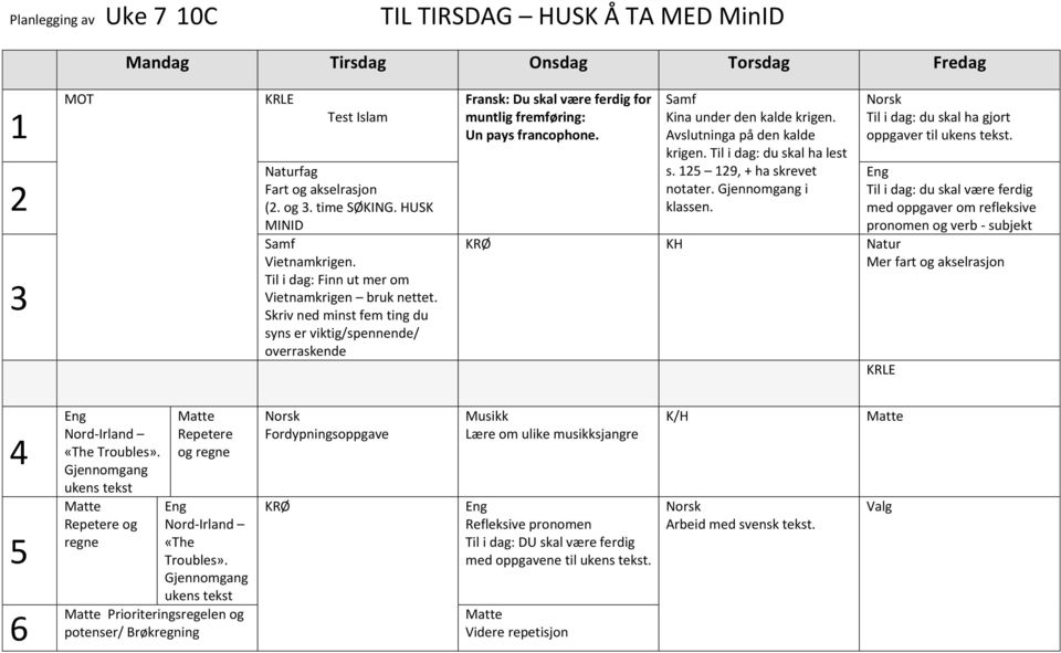 9, + ha skrevet notater. Gjennomgang i klassen. du skal ha gjort oppgaver til ukens tekst.