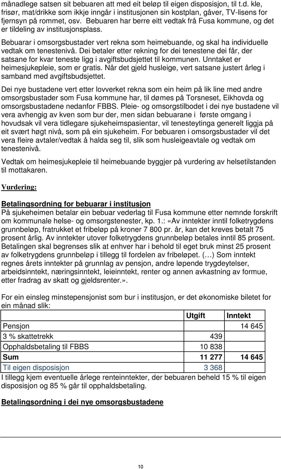 Dei betaler etter rekning for dei tenestene dei får, der satsane for kvar teneste ligg i avgiftsbudsjettet til kommunen. Unntaket er heimesjukepleie, som er gratis.