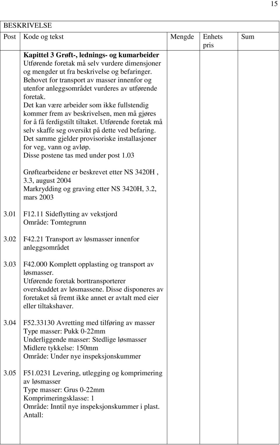 Det kan være arbeider som ikke fullstendig kommer frem av beskrivelsen, men må gjøres for å få ferdigstilt tiltaket. Utførende foretak må selv skaffe seg oversikt på dette ved befaring.