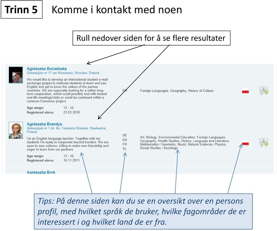 oversikt over en persons profil, med hvilket språk de