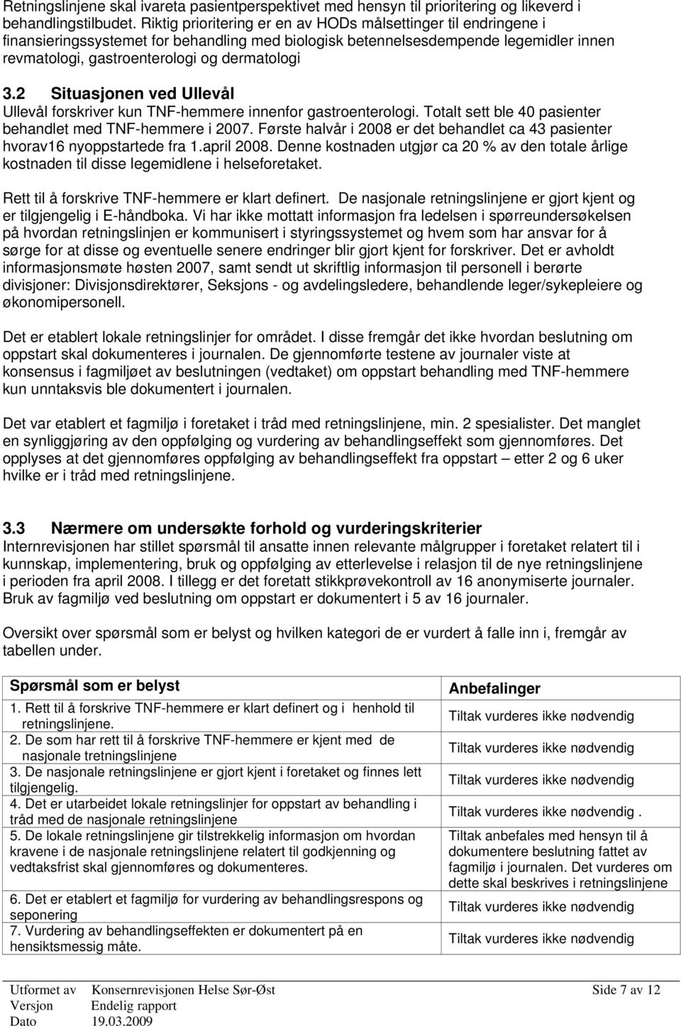 2 Situasjonen ved Ullevål Ullevål forskriver kun TNF-hemmere innenfor gastroenterologi. Totalt sett ble 40 pasienter behandlet med TNF-hemmere i 2007.