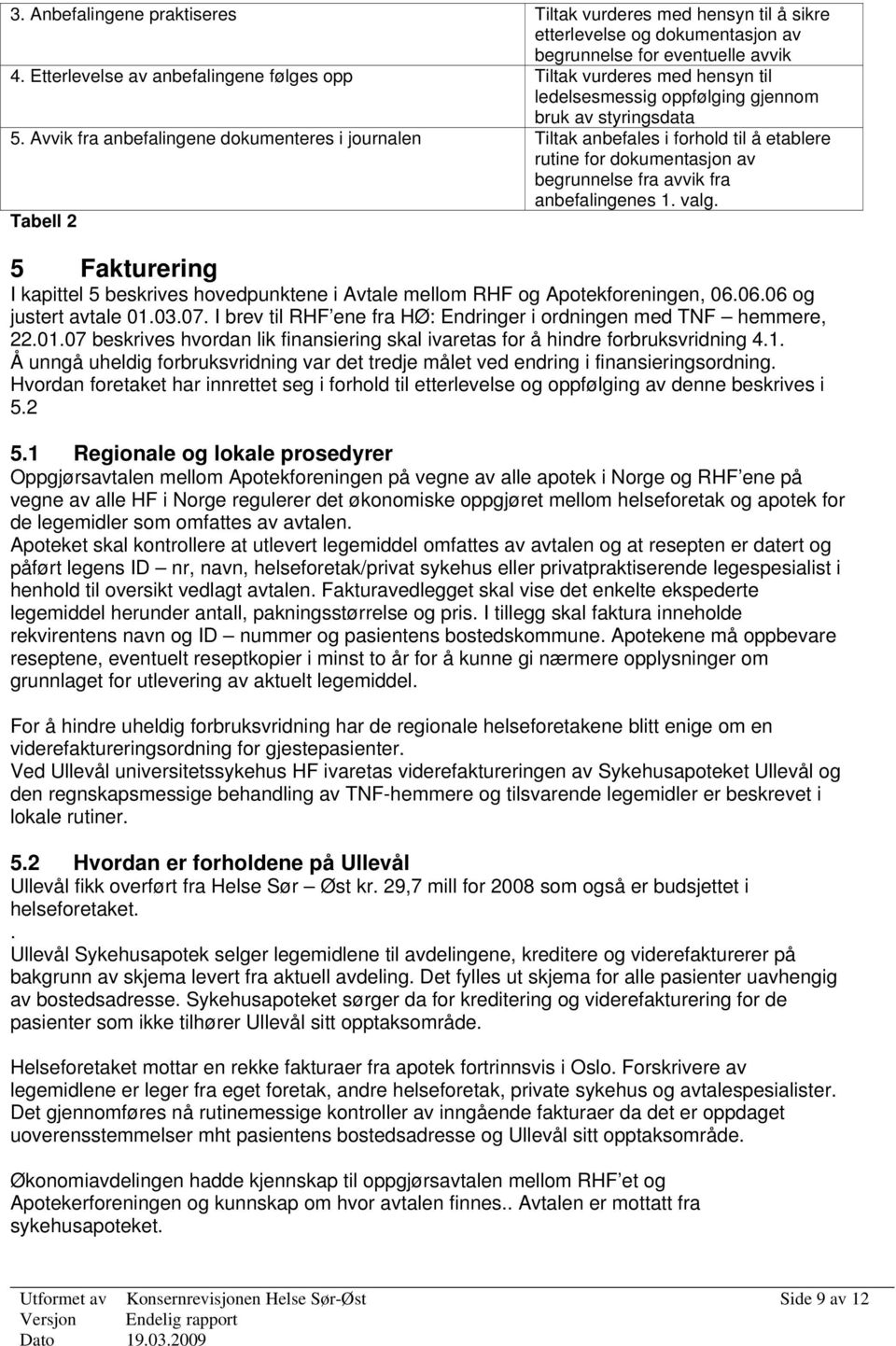 Avvik fra anbefalingene dokumenteres i journalen Tiltak anbefales i forhold til å etablere rutine for dokumentasjon av begrunnelse fra avvik fra anbefalingenes 1. valg.