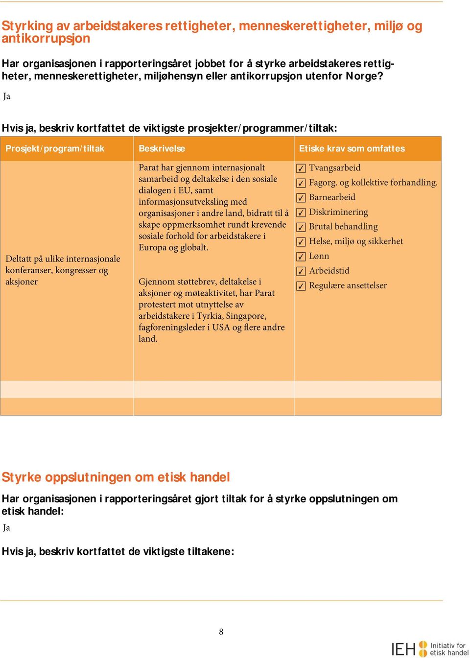 Ja Hvis ja, beskriv kortfattet de viktigste prosjekter/programmer/tiltak: Prosjekt/program/tiltak Beskrivelse Etiske krav som omfattes Deltatt på ulike internasjonale konferanser, kongresser og