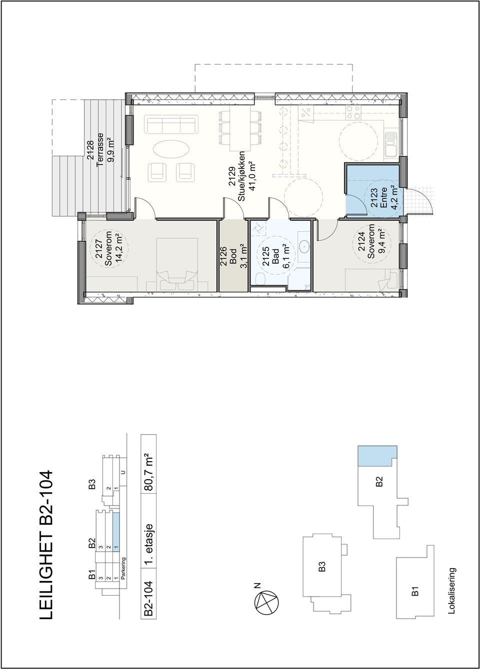 etasje 80,7 m² 6, m² 5 6, m² B