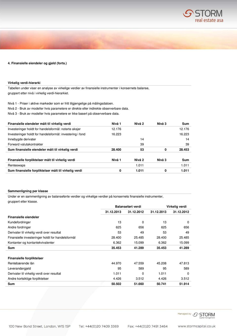 Nivå 1 - Priser i aktive markeder som er fritt tilgjengelige på målingsdatoen. Nivå 2 - Bruk av modeller hvis parametere er direkte eller indirekte observerbare data.