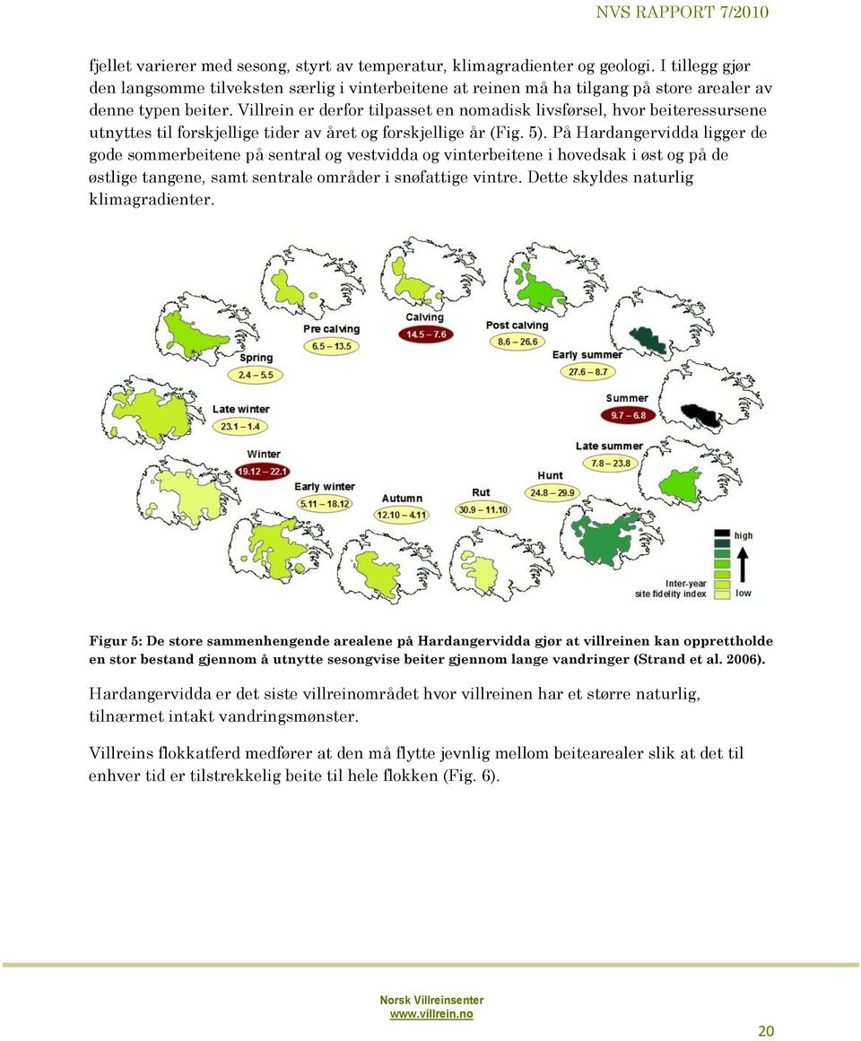 Villrein er derfor tilpasset en nomadisk livsførsel, hvor beiteressursene utnyttes til forskjellige tider av året og forskjellige år (Fig. 5).