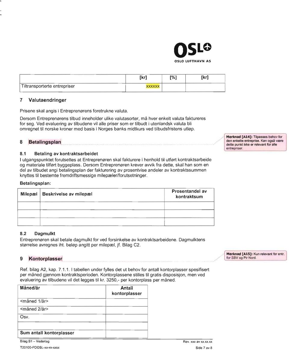 Ved evaluering av tilbudene vil alle priser som er tilbudt i utenlandsk valuta bli omregnet til norske kroner med basis i Norges banks midtkurs ved tilbudsfristens utløp. 8 