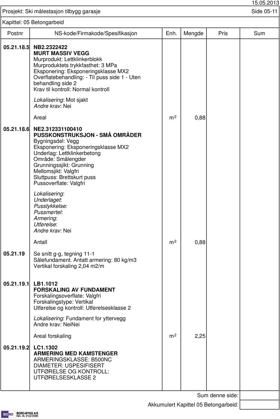 kontroll: Normal kontroll Mot sjakt Areal m 2 0,88 05.21.18.6 NE2.