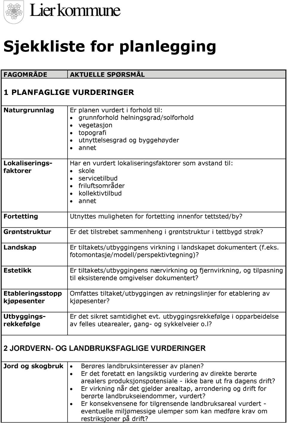 til: skole servicetilbud friluftsområder kollektivtilbud annet Utnyttes muligheten for fortetting innenfor tettsted/by? Er det tilstrebet sammenheng i grøntstruktur i tettbygd strøk?