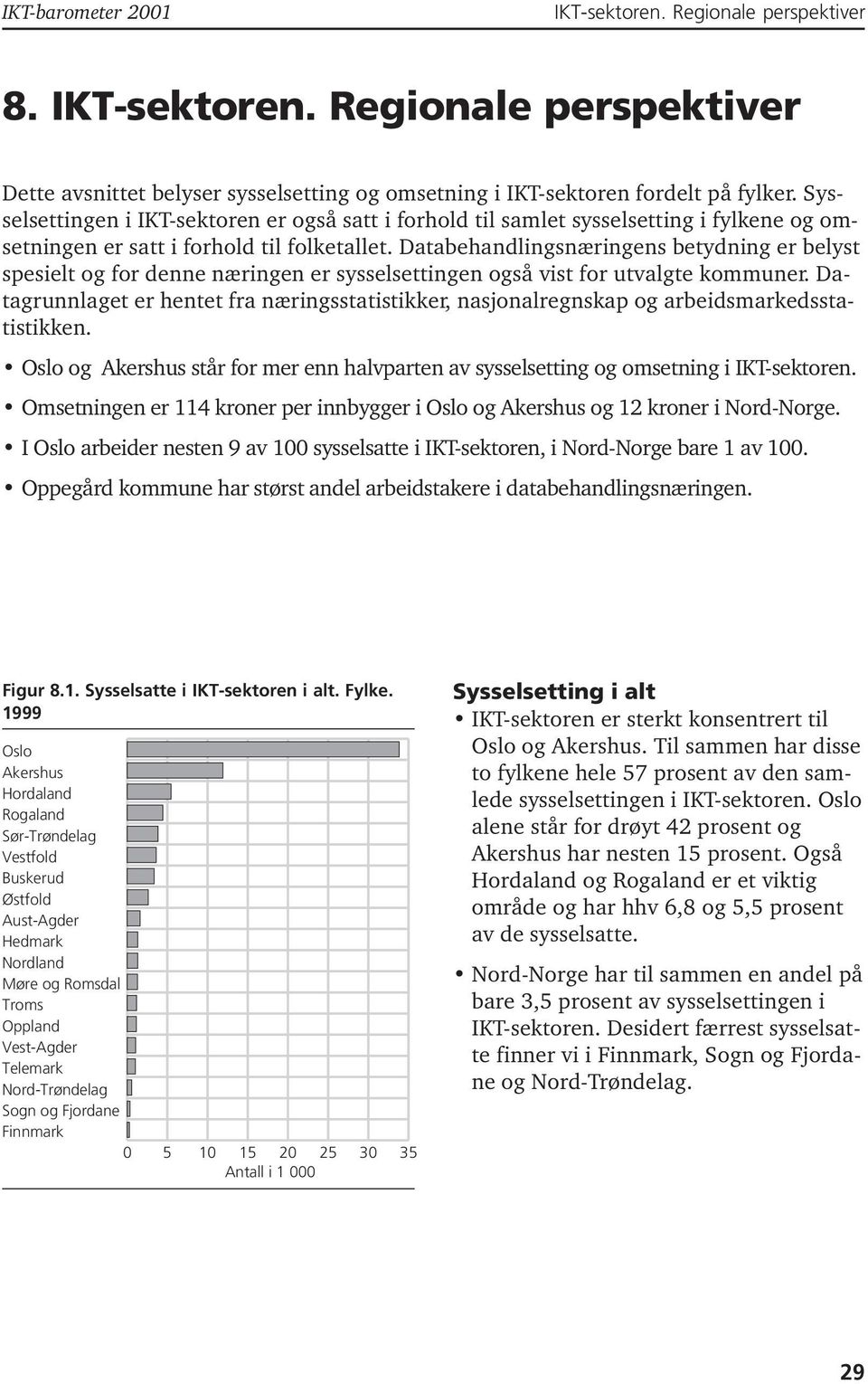 Databehandlingsnæringens betydning er belyst spesielt og for denne næringen er sysselsettingen også vist for utvalgte kommuner.