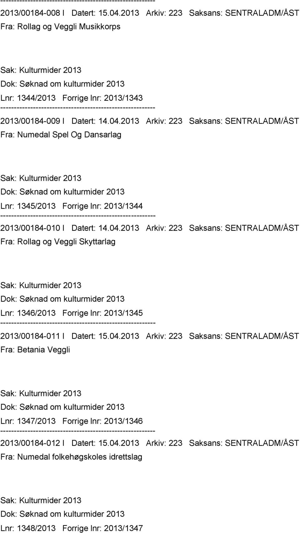 04.2013 Arkiv: 223 Saksans: SENTRALADM/ÅST Fra: Numedal folkehøgskoles idrettslag Lnr: 1348/2013 Forrige lnr: 2013/1347