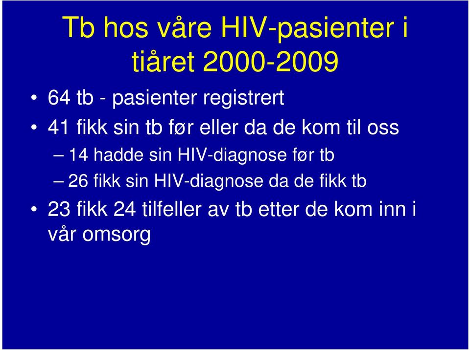 oss 14 hadde sin HIV-diagnose før tb 26 fikk sin HIV-diagnose