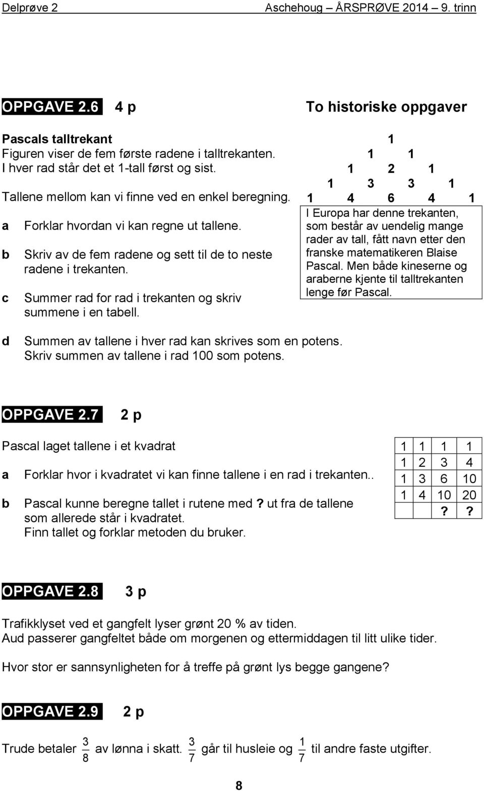 1 1 1 1 1 1 3 3 1 1 4 6 4 1 I Europ hr enne treknten, som estår v uenelig mnge rer v tll, fått nvn etter en frnske mtemtikeren Blise Psl.