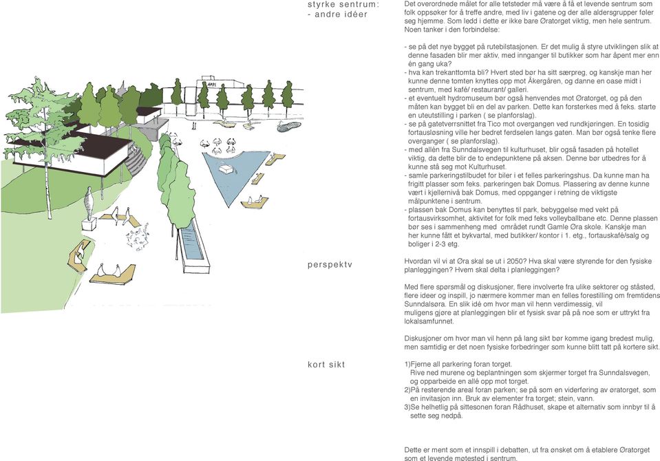 Er det mulig å styre utviklingen slik at denne fasaden blir mer aktiv, med innganger til butikker som har åpent mer enn én gang uka? - hva kan trekanttomta bli?