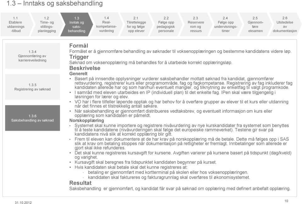 Trigger Søknad om voksenopplæring må behandles for å utarbeide korrekt opplæringsløp.