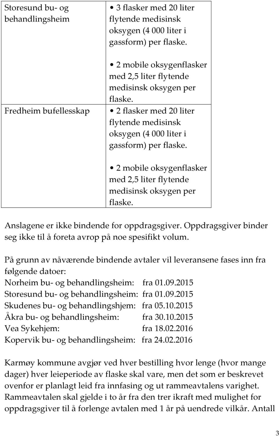 2015 Storesund bu- og : fra 01.09.2015 Skudenes bu- og behandlingshjem: fra 05.10.2015 Åkra bu- og : fra 30.10.2015 Vea Sykehjem: fra 18.02.