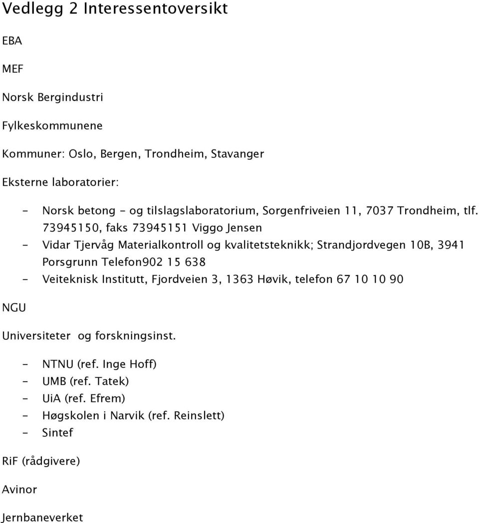 73945150, faks 73945151 Viggo Jensen - Vidar Tjervåg Materialkontroll og kvalitetsteknikk; trandjordvegen 10B, 3941 Porsgrunn Telefon902 15 638 -