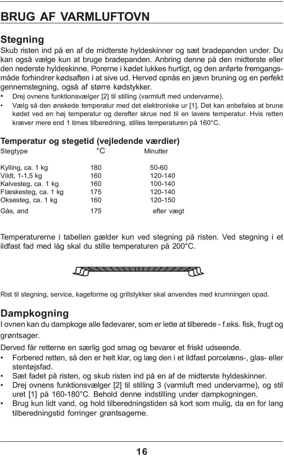 Herved opnås en jævn bruning og en perfekt gennemstegning, også af større kødstykker. Drej ovnens funktionsvælger [2] til stilling (varmluft med undervarme).