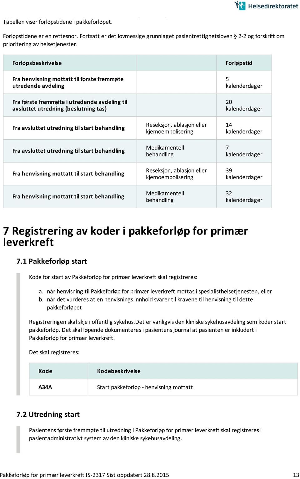 Forløpsbeskrivelse Fra henvisning mottatt til første fremmøte utredende avdeling Fra første fremmøte i utredende avdeling til avsluttet utredning (beslutning tas) Fra avsluttet utredning til start