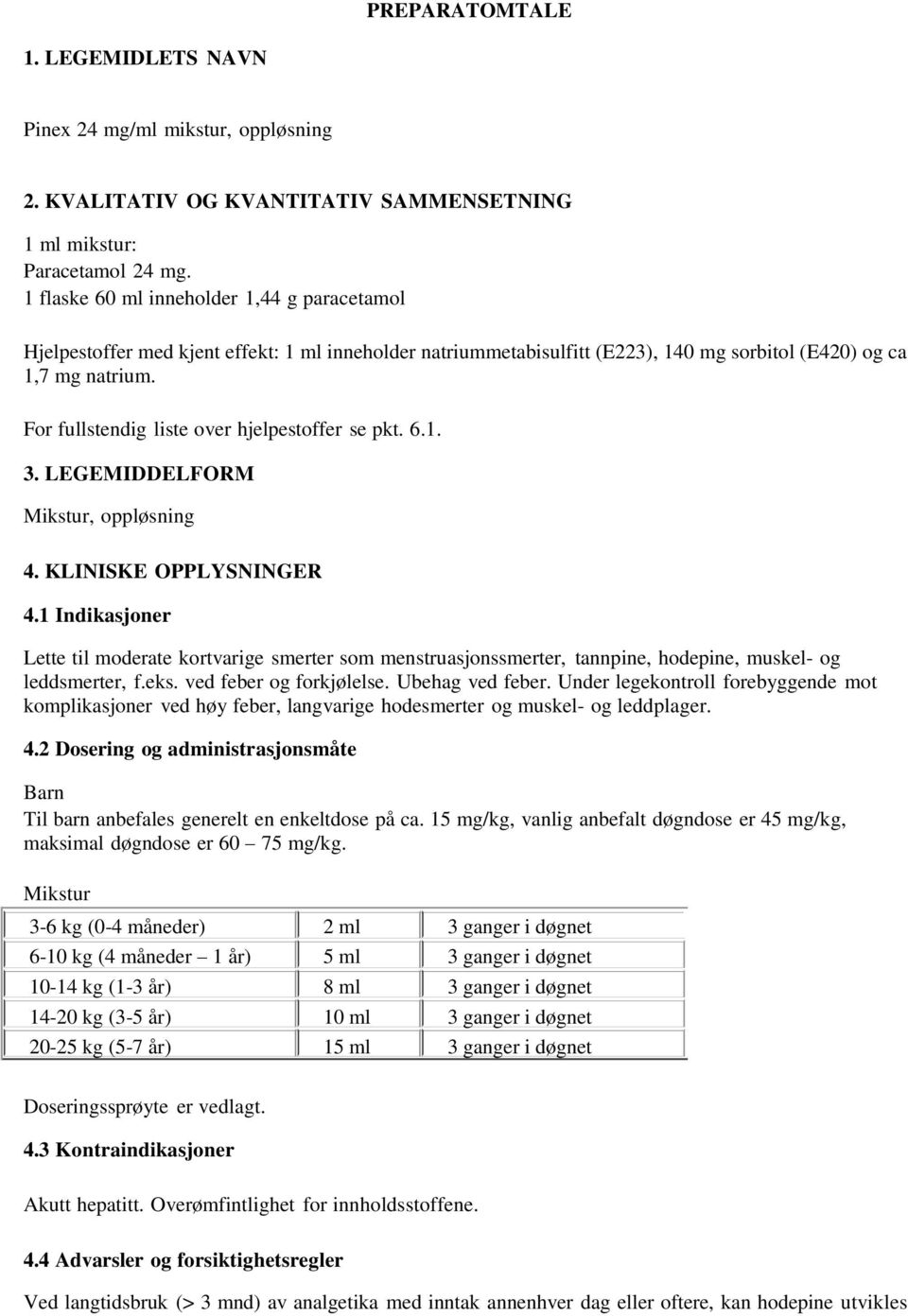 For fullstendig liste over hjelpestoffer se pkt. 6.1. 3. LEGEMIDDELFORM Mikstur, oppløsning 4. KLINISKE OPPLYSNINGER 4.