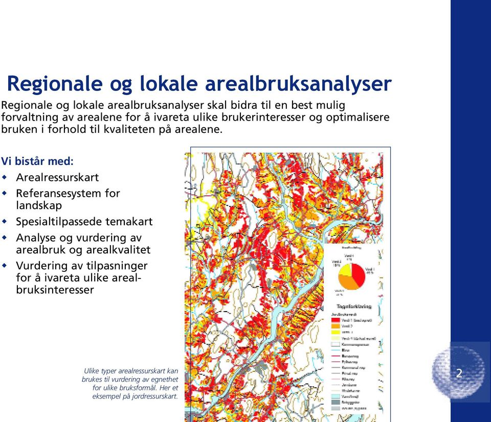 Vi bistår med: Arealressurskart Referansesystem for landskap Spesialtilpassede temakart Analyse og vurdering av arealbruk og arealkvalitet