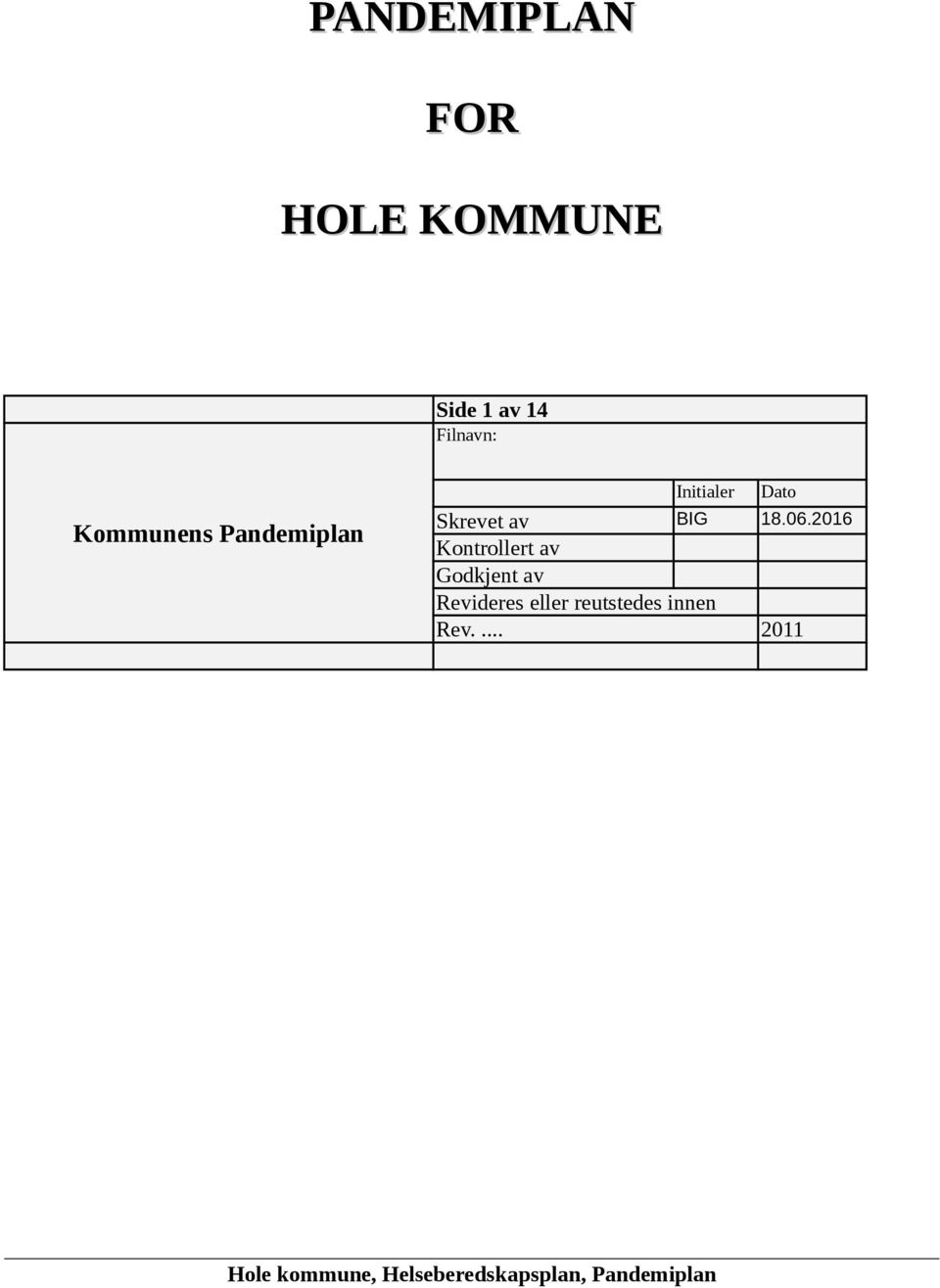 2016 Kontrollert av Godkjent av Revideres eller reutstedes