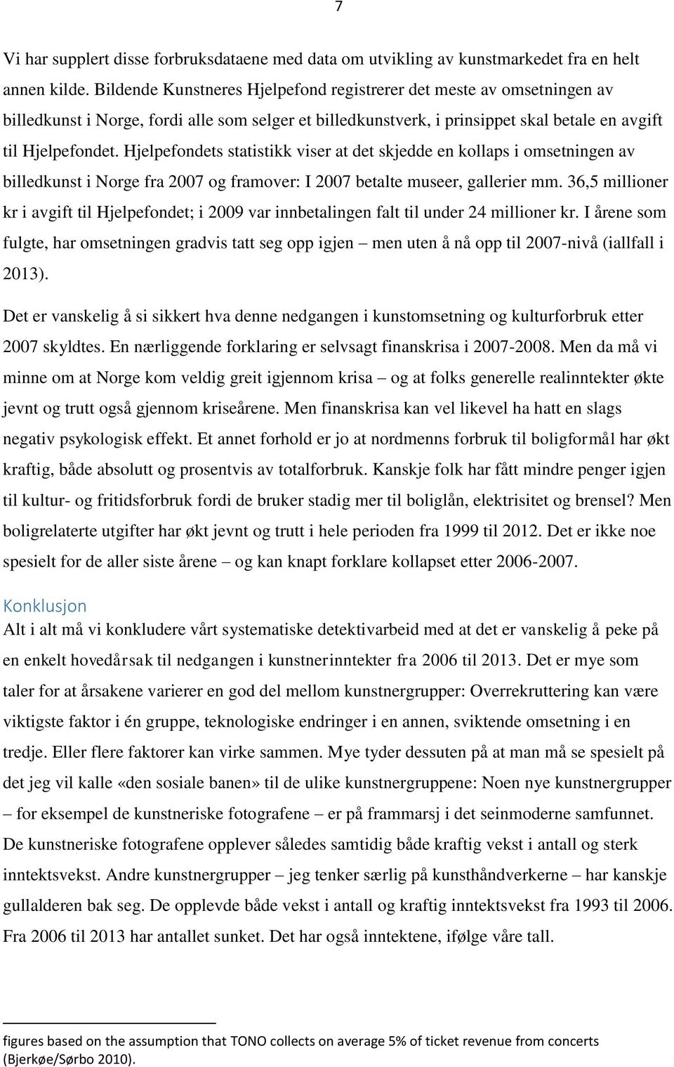 Hjelpefondets statistikk viser at det skjedde en kollaps i omsetningen av billedkunst i Norge fra 2007 og framover: I 2007 betalte museer, gallerier mm.