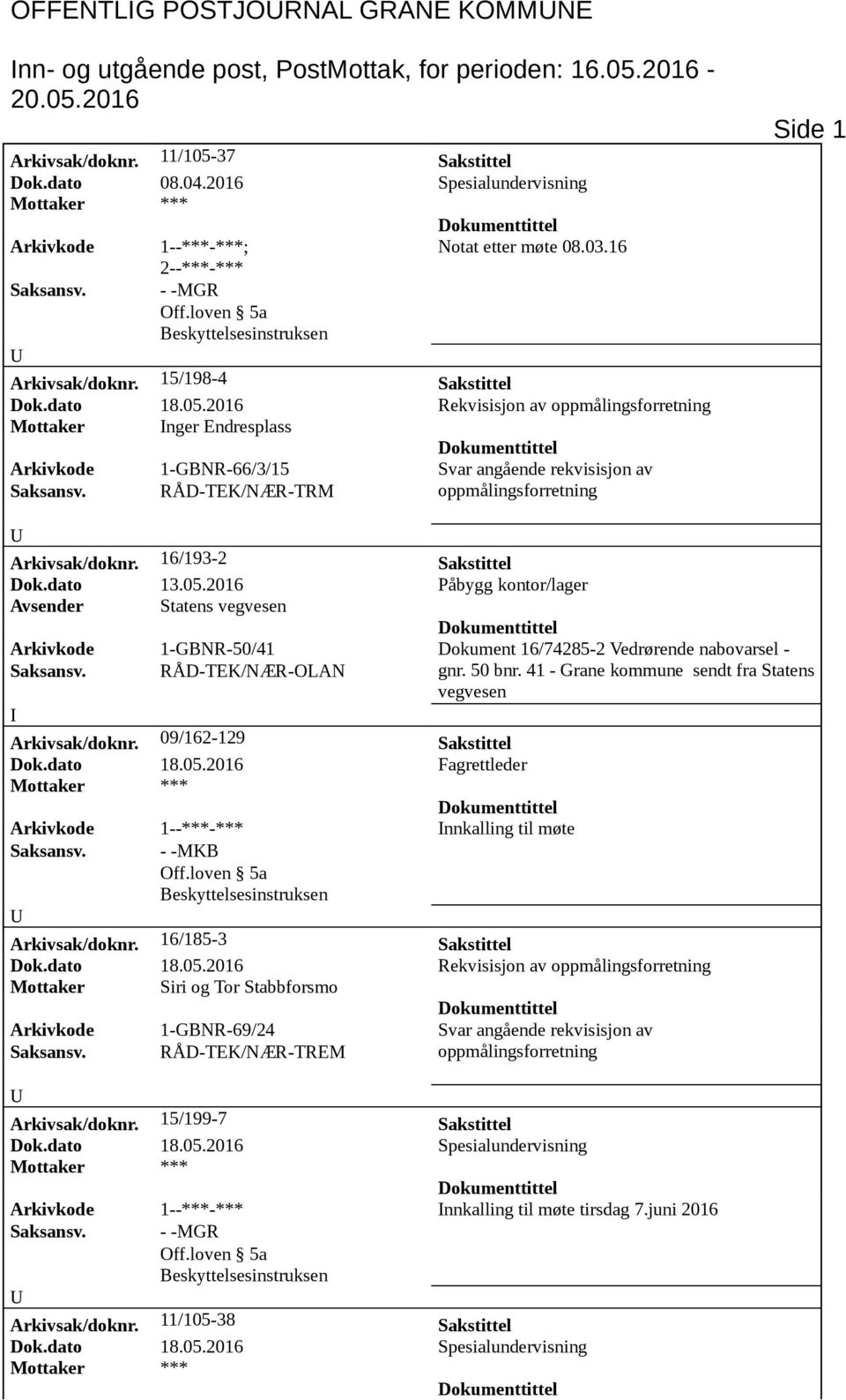 2016 Rekvisisjon av oppmålingsforretning Mottaker nger Endresplass Arkivkode 1-GBNR-66/3/15 Svar angående rekvisisjon av Saksansv. RÅD-TEK/NÆR-TRM oppmålingsforretning Side 1 Arkivsak/doknr.