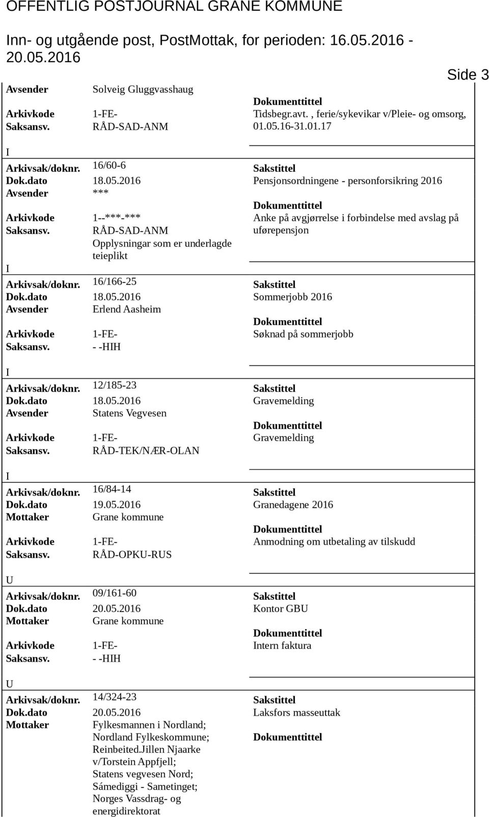 2016 Pensjonsordningene - personforsikring 2016 Avsender *** Arkivkode 1--***-*** Anke på avgjørrelse i forbindelse med avslag på Opplysningar som er underlagde teieplikt uførepensjon Arkivsak/doknr.