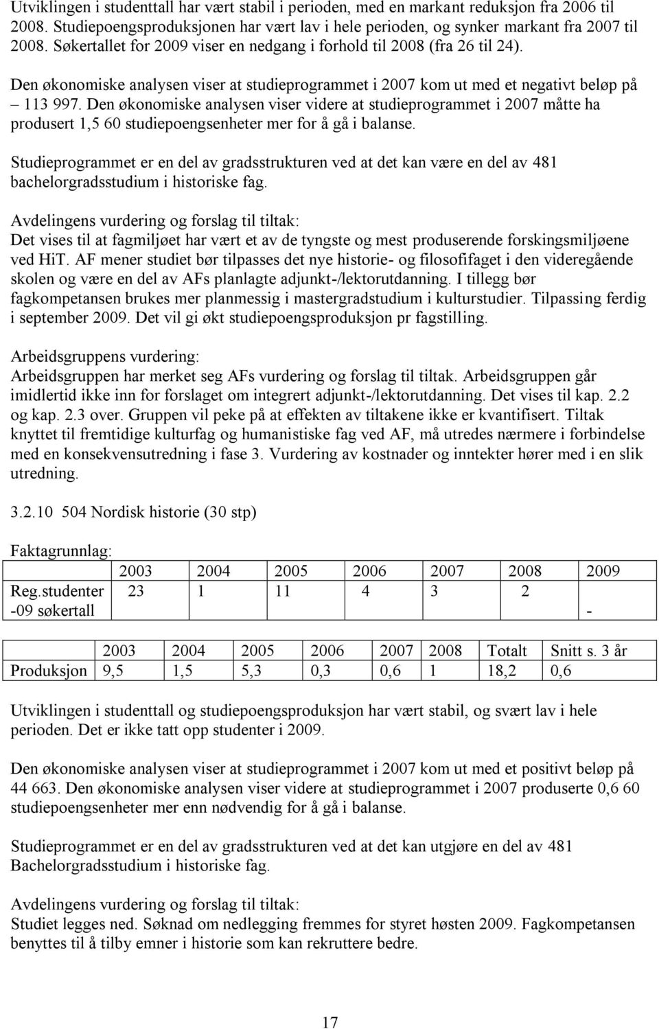 Den økonomiske analysen viser videre at studieprogrammet i 2007 måtte ha produsert 1,5 60 studiepoengsenheter mer for å gå i balanse.