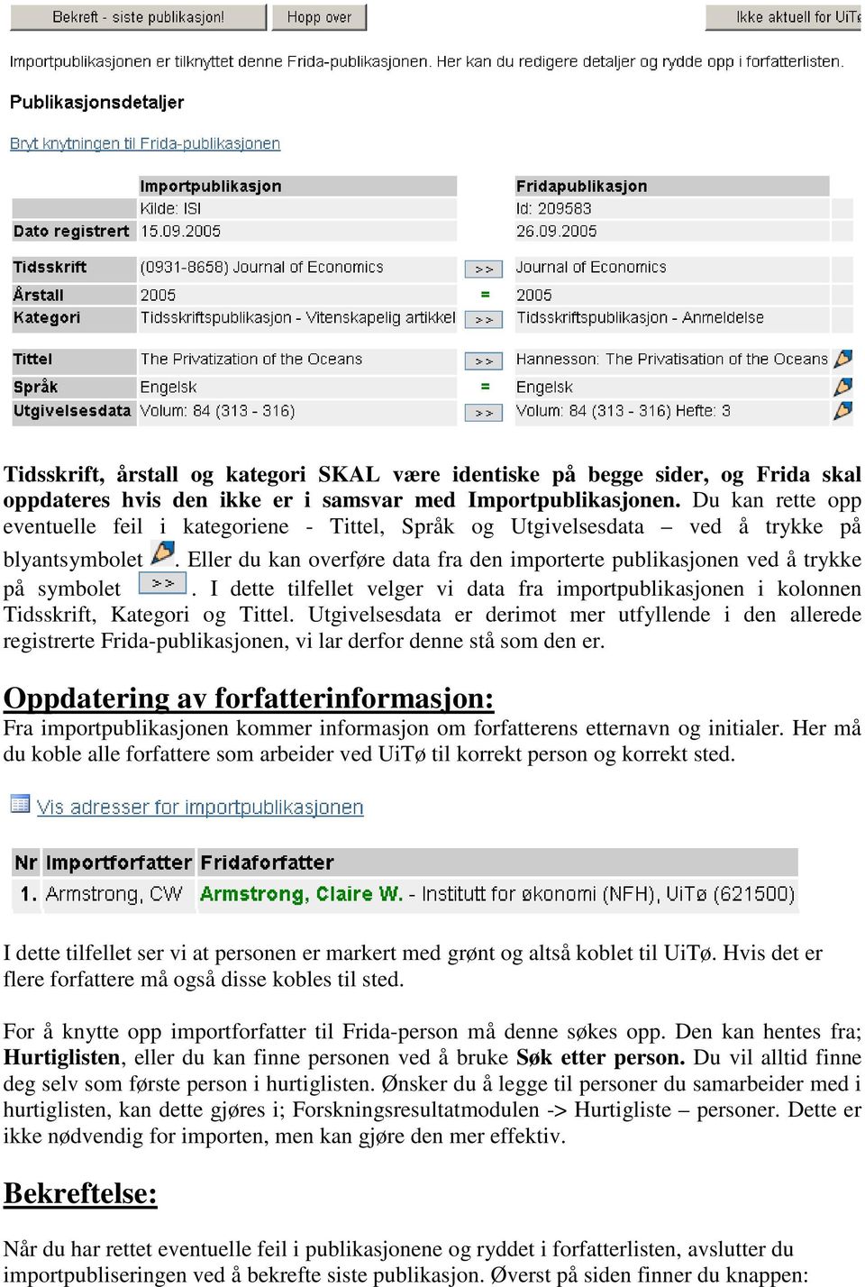 I dette tilfellet velger vi data fra importpublikasjonen i kolonnen Tidsskrift, Kategori og Tittel.