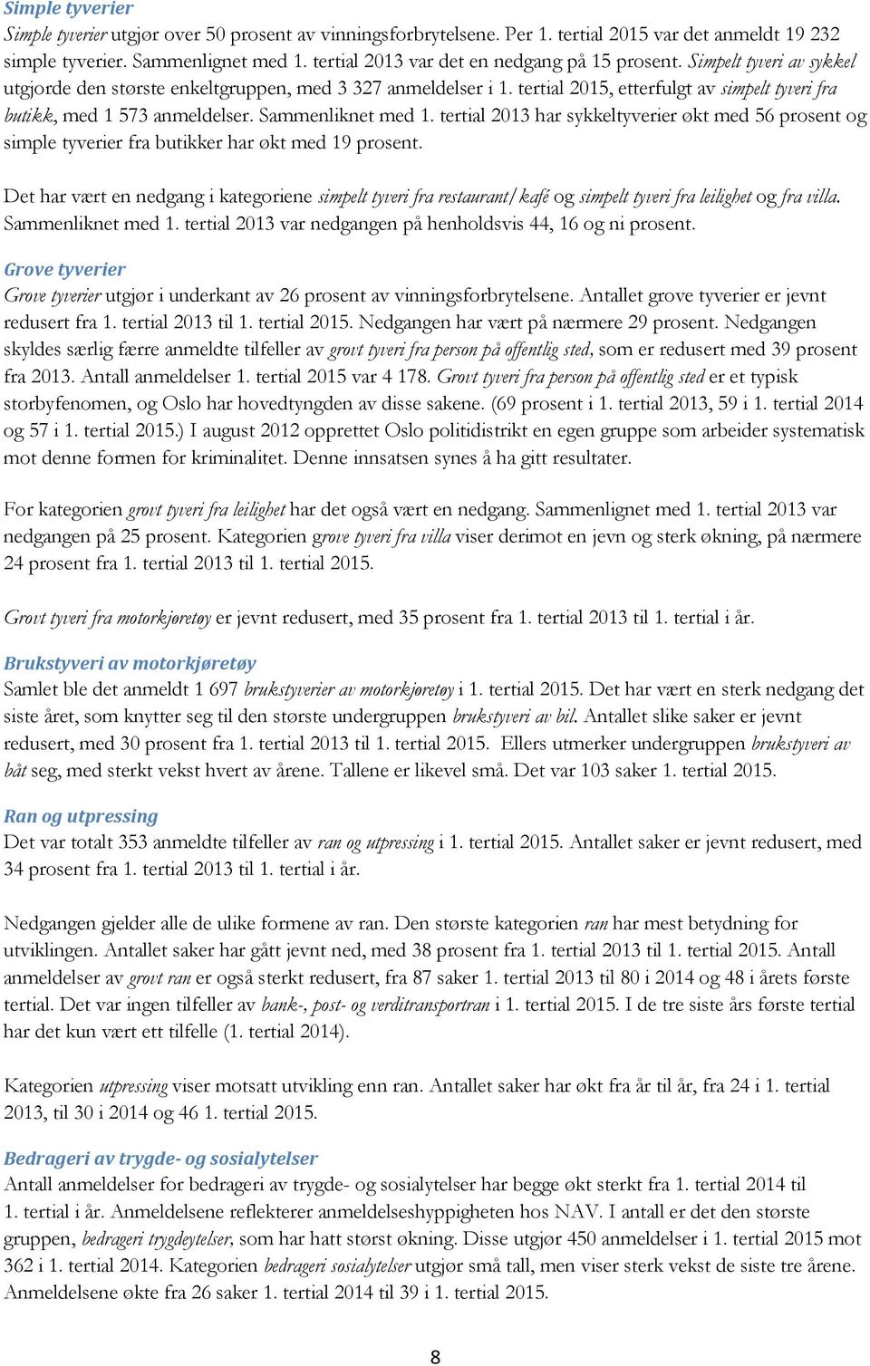 tertial 2015, etterfulgt av simpelt tyveri fra butikk, med 1 573 anmeldelser. Sammenliknet med 1.