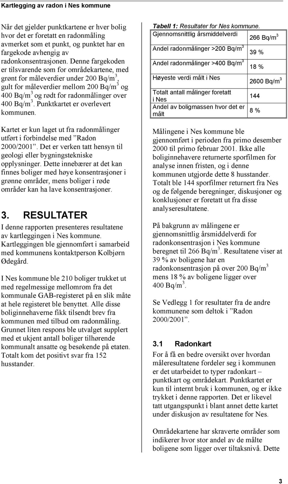 Punktkartet er overlevert kommunen. Kartet er kun laget ut fra radonmålinger utført i forbindelse med Radon 2000/2001. Det er verken tatt hensyn til geologi eller bygningstekniske opplysninger.