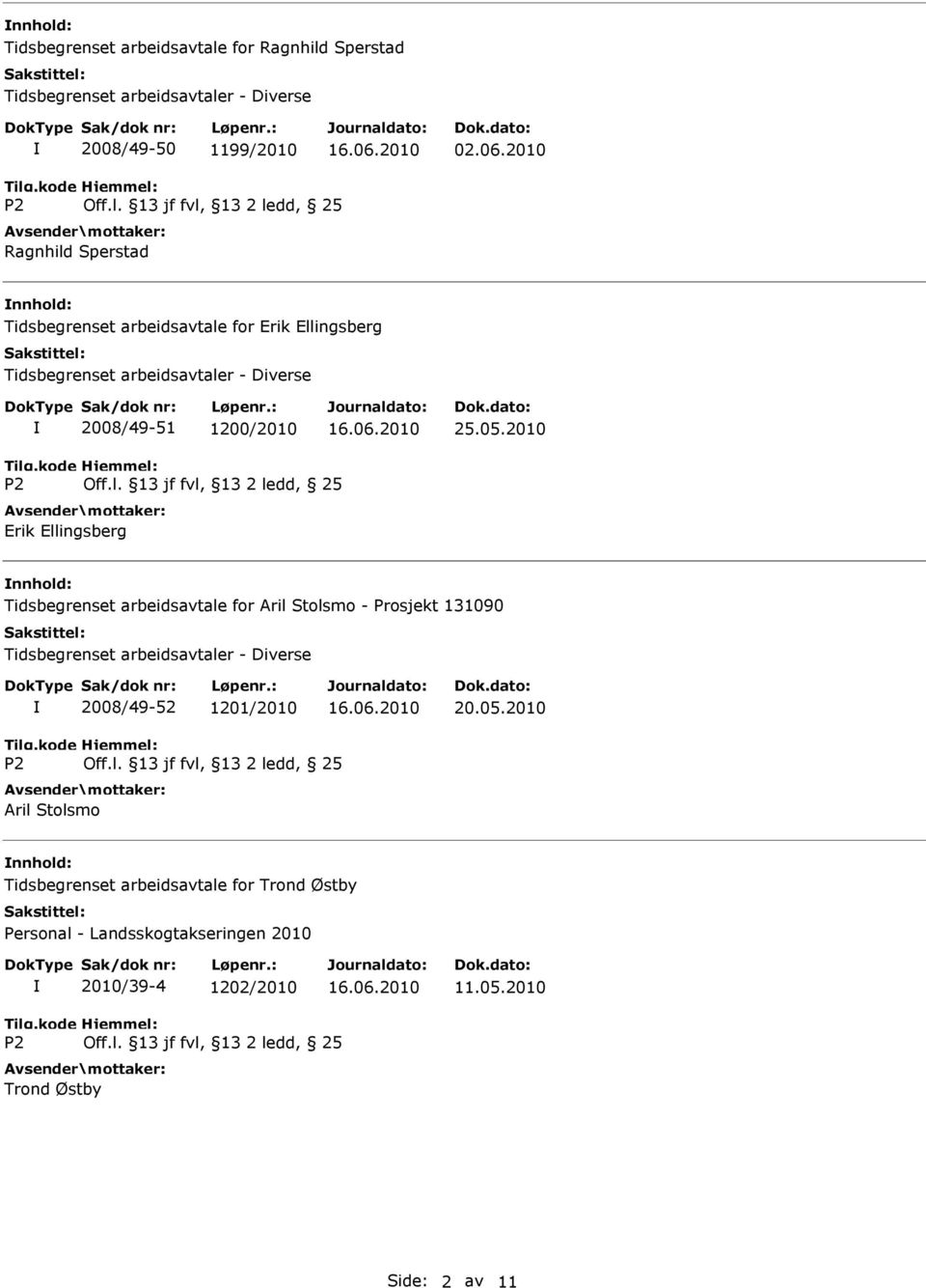 2010 Erik Ellingsberg nnhold: Tidsbegrenset arbeidsavtale for Aril Stolsmo - Prosjekt 131090 Tidsbegrenset arbeidsavtaler - Diverse 2008/49-52