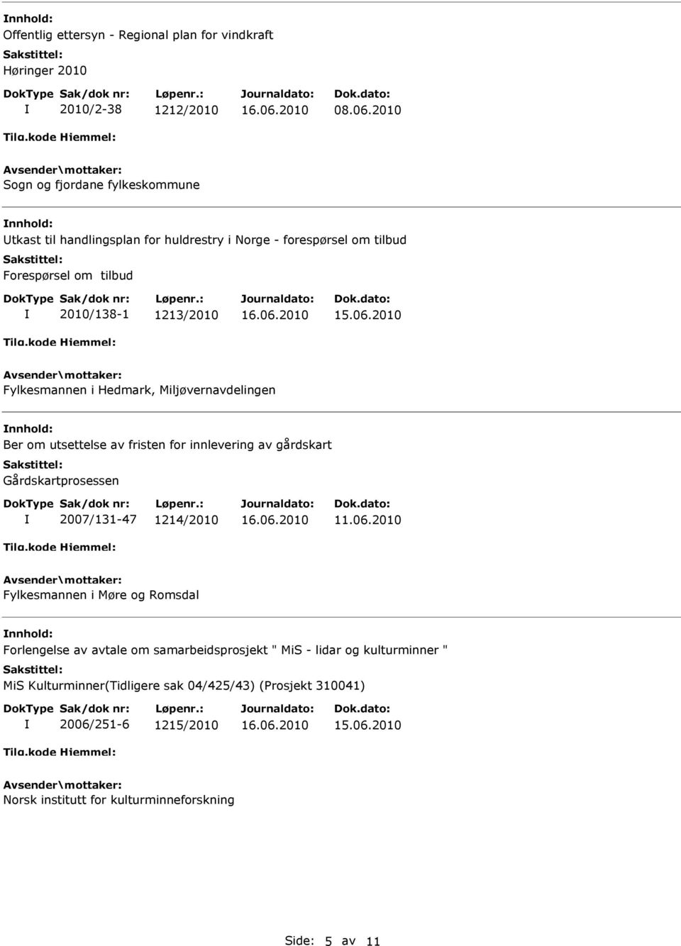 Fylkesmannen i Hedmark, Miljøvernavdelingen nnhold: Ber om utsettelse av fristen for innlevering av gårdskart Gårdskartprosessen 2007/131-47 1214/2010 11.06.