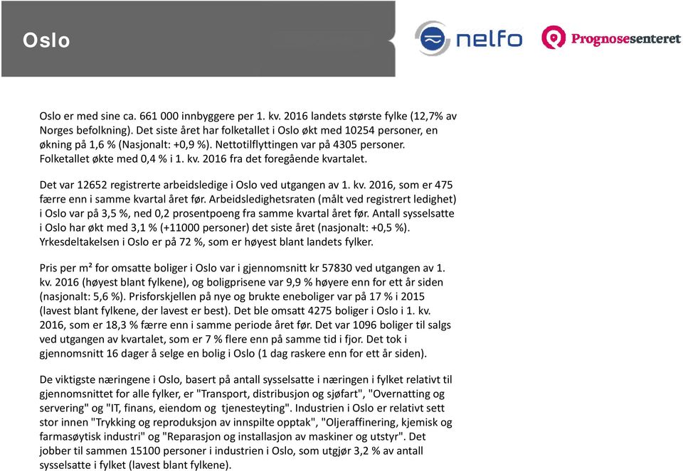 Arbeidsledighetsraten (målt ved registrert ledighet) i var på 3,5, ned,2 prosentpoeng fra samme kvartal året før. Antall sysselsatte i har økt med 3,1 (+11 personer) det siste året (nasjonalt: +,5 ).