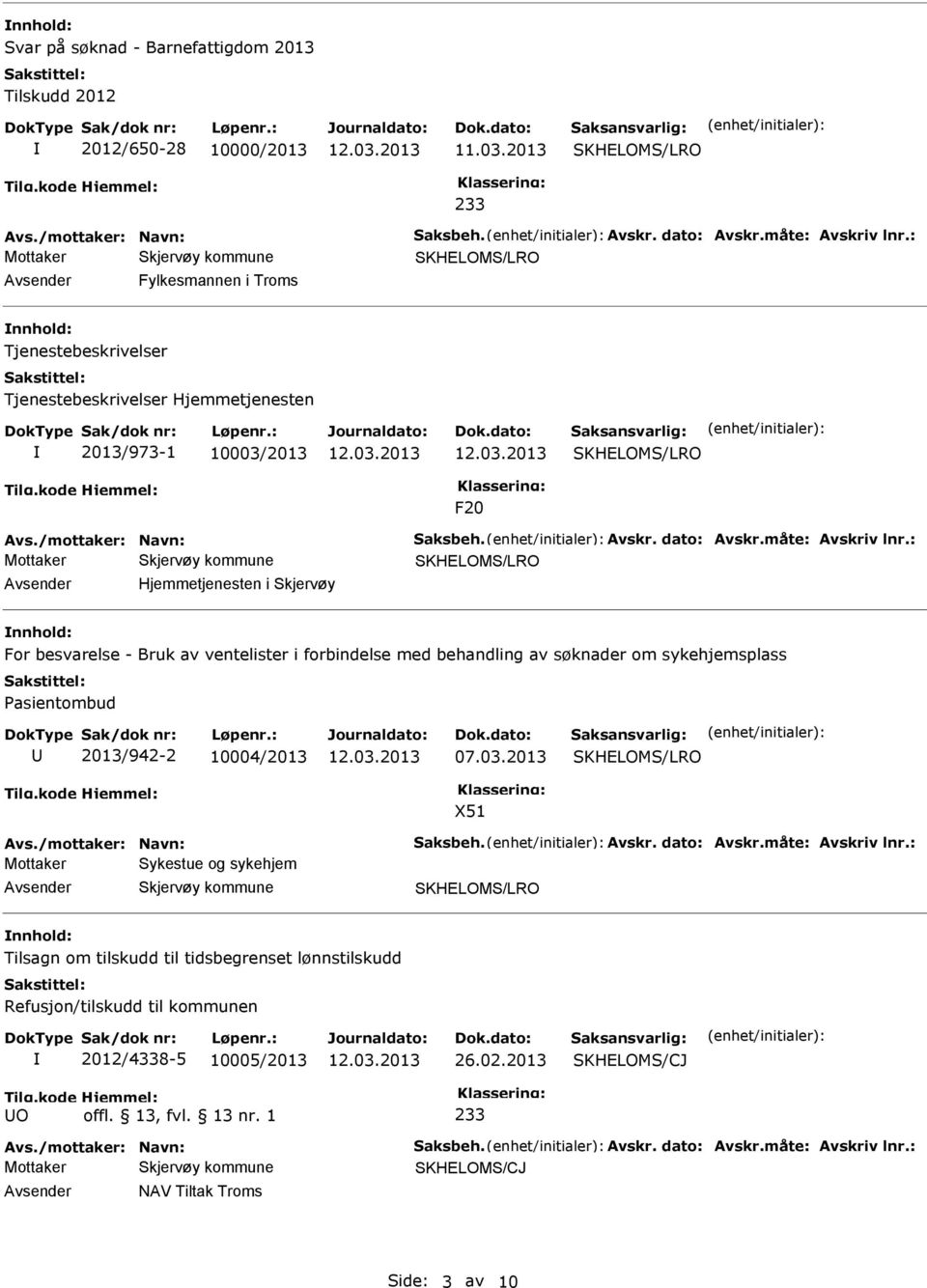 Hjemmetjenesten i Skjervøy nnhold: For besvarelse - Bruk av ventelister i forbindelse med behandling av søknader om sykehjemsplass Pasientombud U 2013/942-2 10004/2013 07.03.