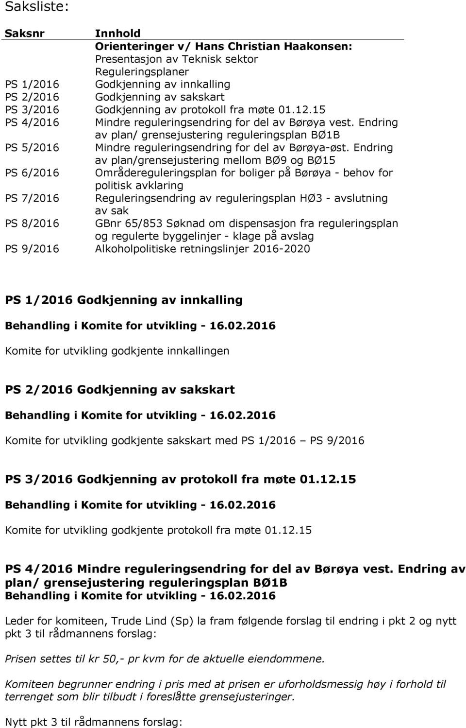 Endring av plan/ grensejustering reguleringsplan BØ1B PS 5/2016 Mindre reguleringsendring for del av Børøya-øst.