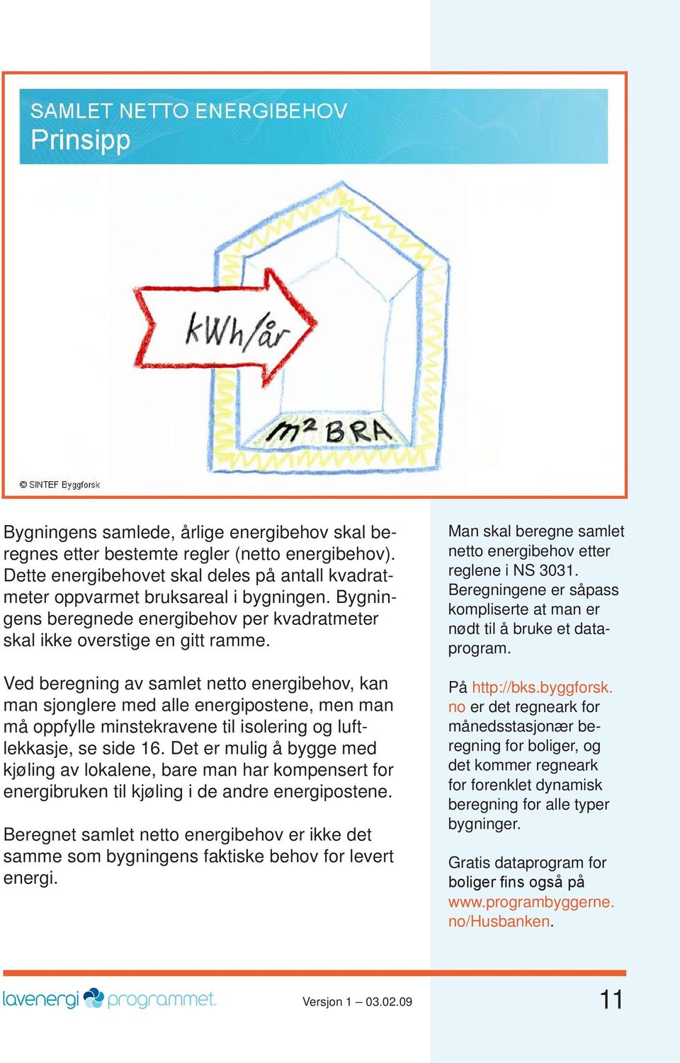 Ved beregning av samlet netto energibehov, kan man sjonglere med alle energipostene, men man må oppfylle minstekravene til isolering og luftlekkasje, se side 16.