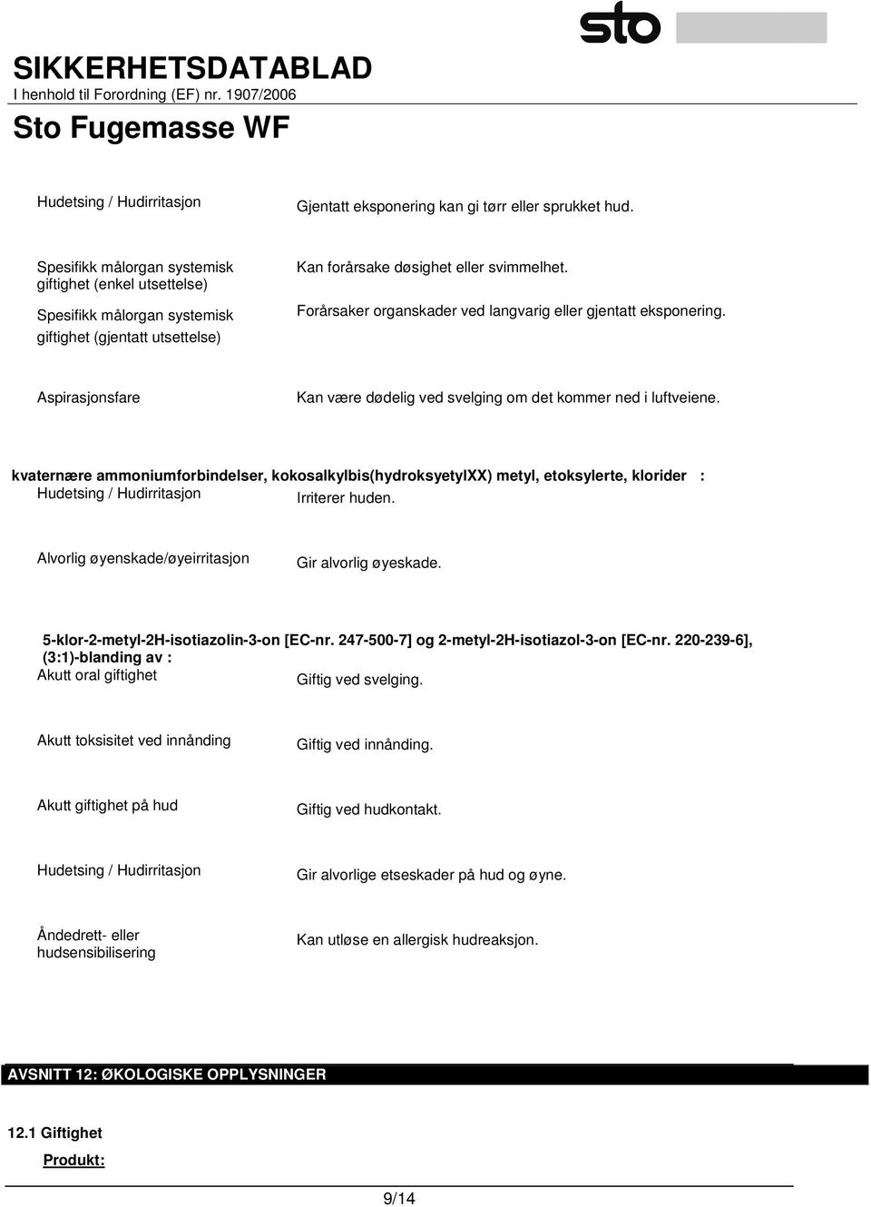 Forårsaker organskader ved langvarig eller gjentatt eksponering. Aspirasjonsfare Kan være dødelig ved svelging om det kommer ned i luftveiene.