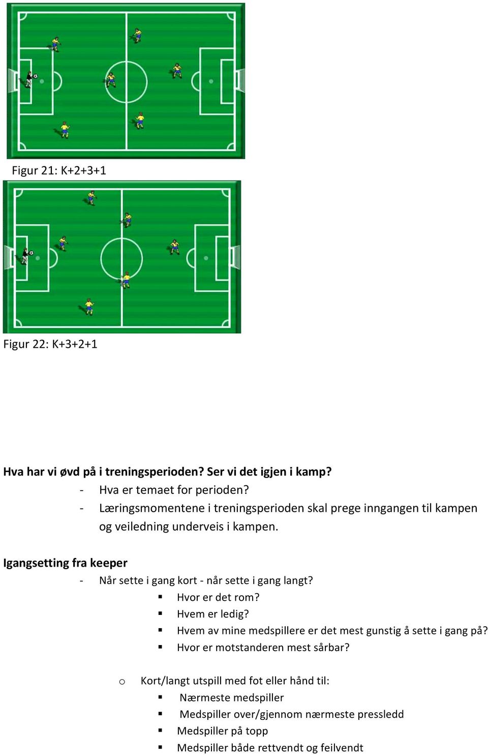 Igangsetting fra keeper Når sette i gang krt når sette i gang langt? Hvr er det rm? Hvem er ledig?