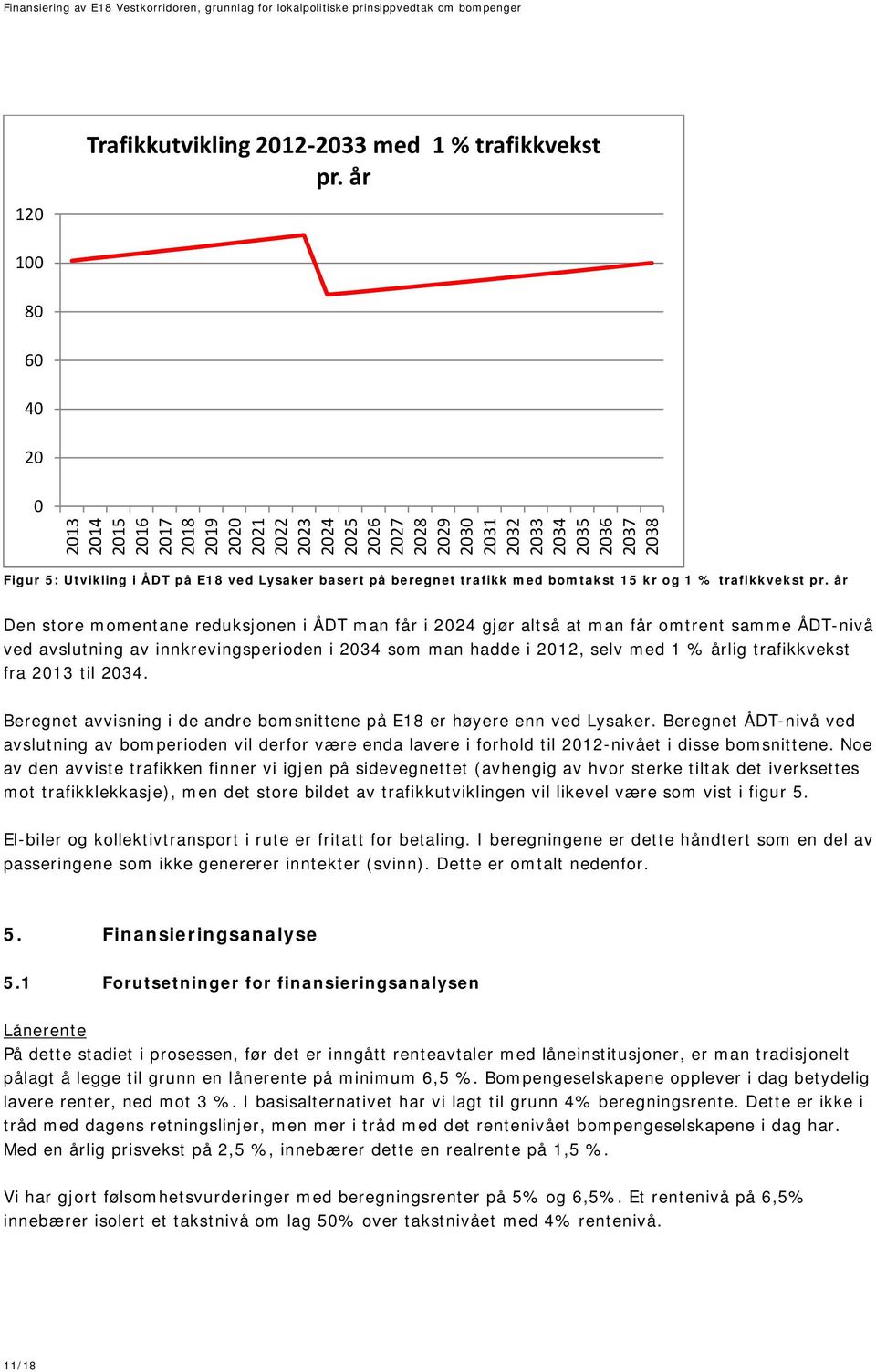 basert på beregnet trafikk med bomtakst 15 kr og 1 % trafikkvekst pr.